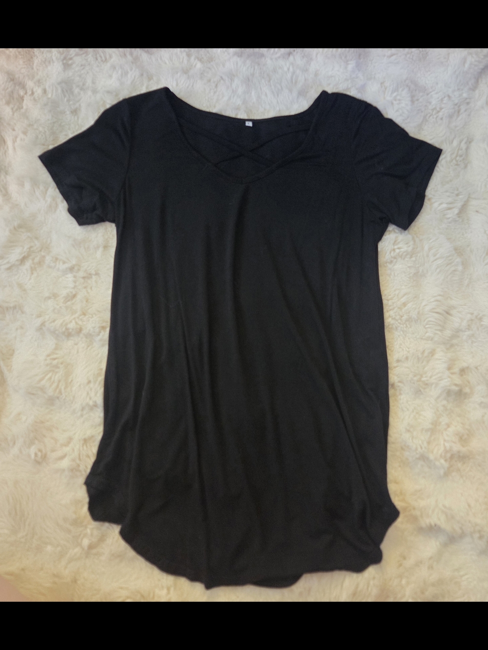 Womens Black Crisscross V-Neck Short Sleeve Top